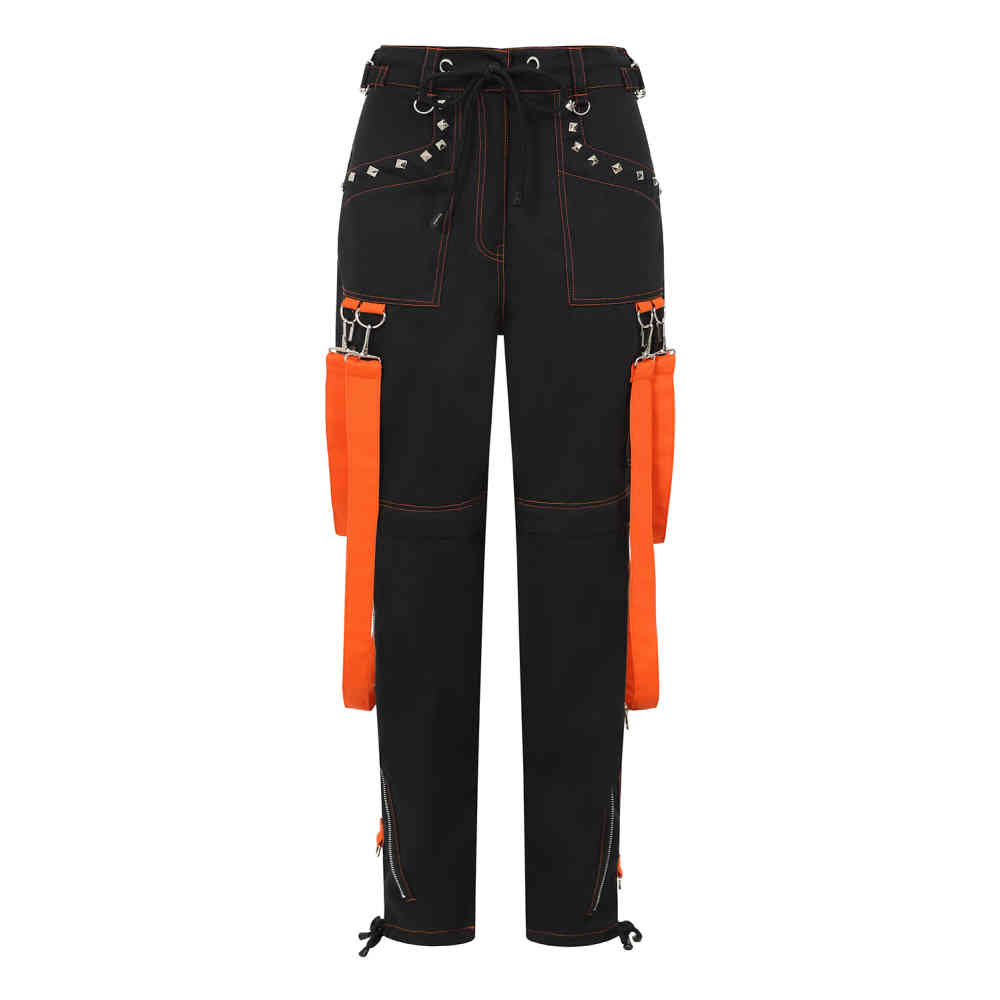 Banned - Skylr Strappy Broek rechte pijpen - Zwart/Oranje
